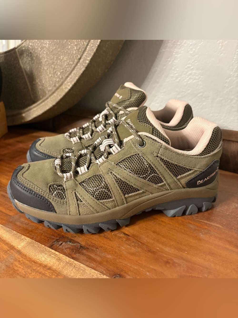 BearPaw NEW Olive Green and Blush Trail Sneakers